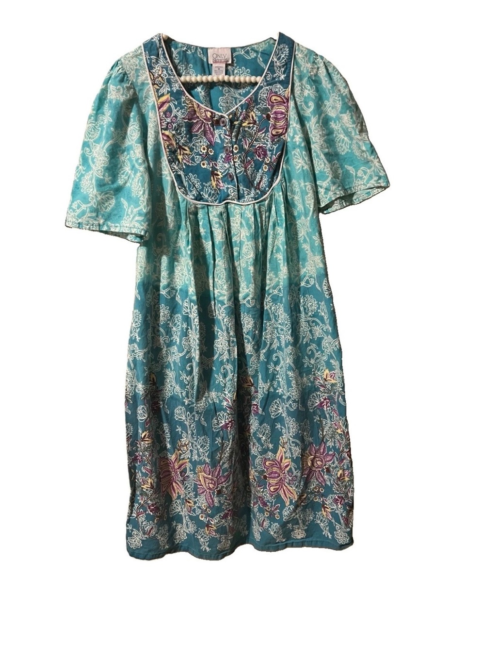 Vintage Only Necessities Teal SZ Med Paisley Print Midi Porch Dress